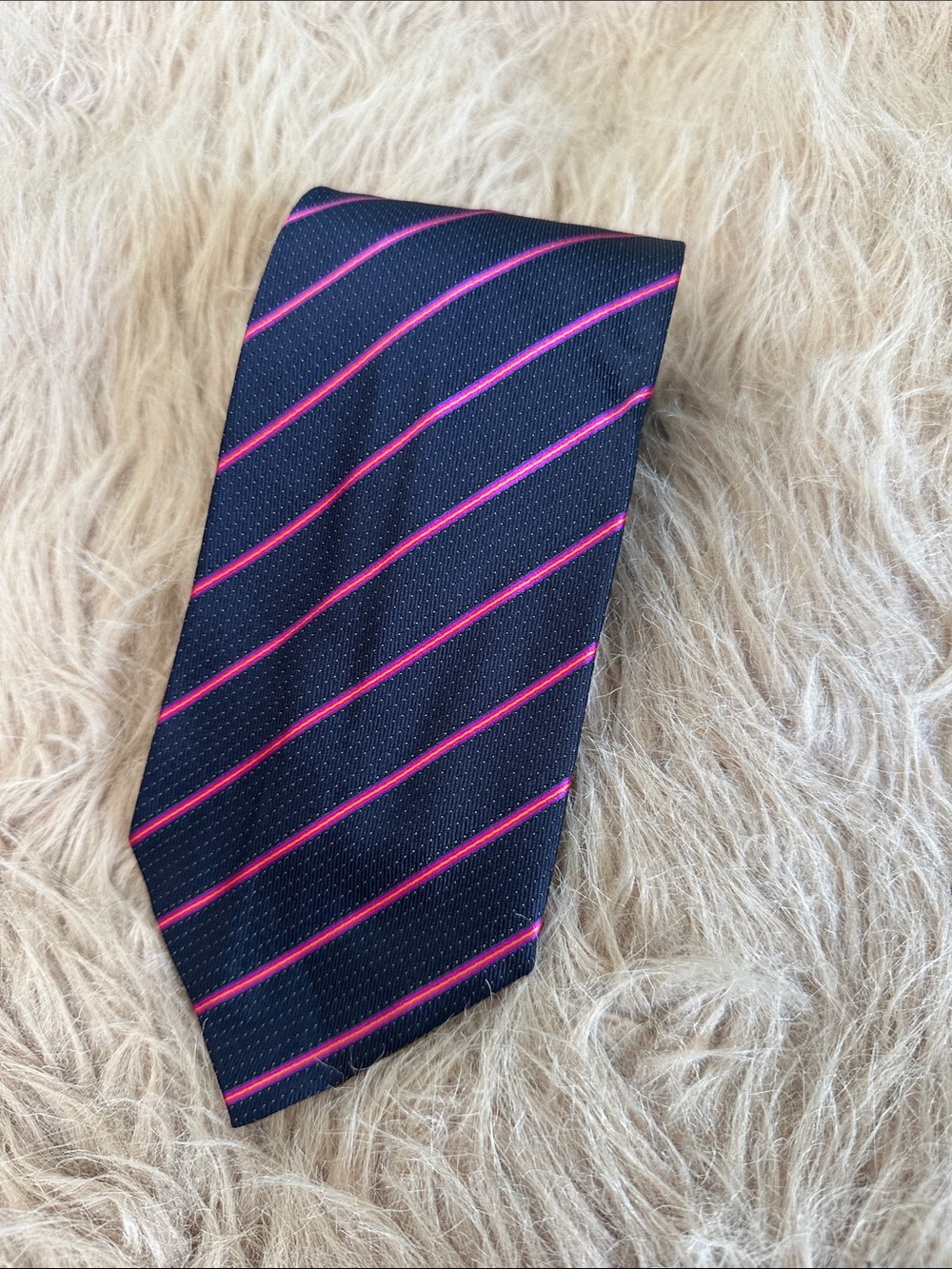 Etro Navy Tie with Pink Diagonal Stripes
